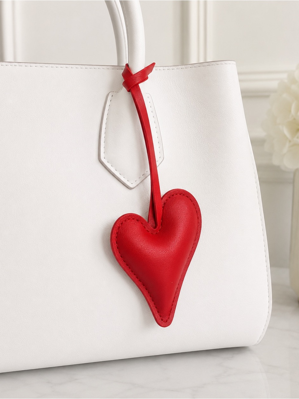 Red Faux Leather Puffy Heart Bag Charm Keychain